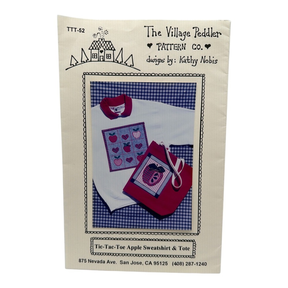 The Village Peddler Pattern Co Tic-Tac-Toe Apple Sweatshirt Tote 1993 Applique